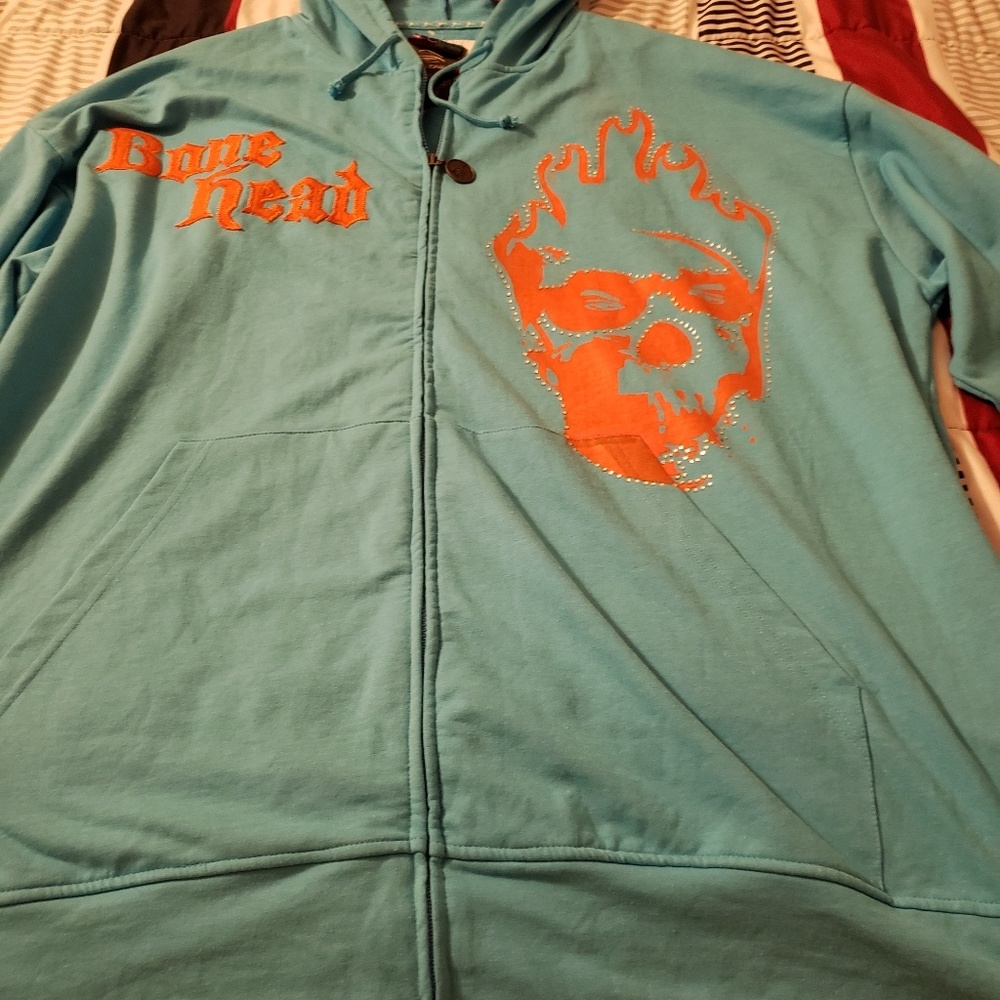 3XL Bome Head Hoodie.  Light Blue and Orange